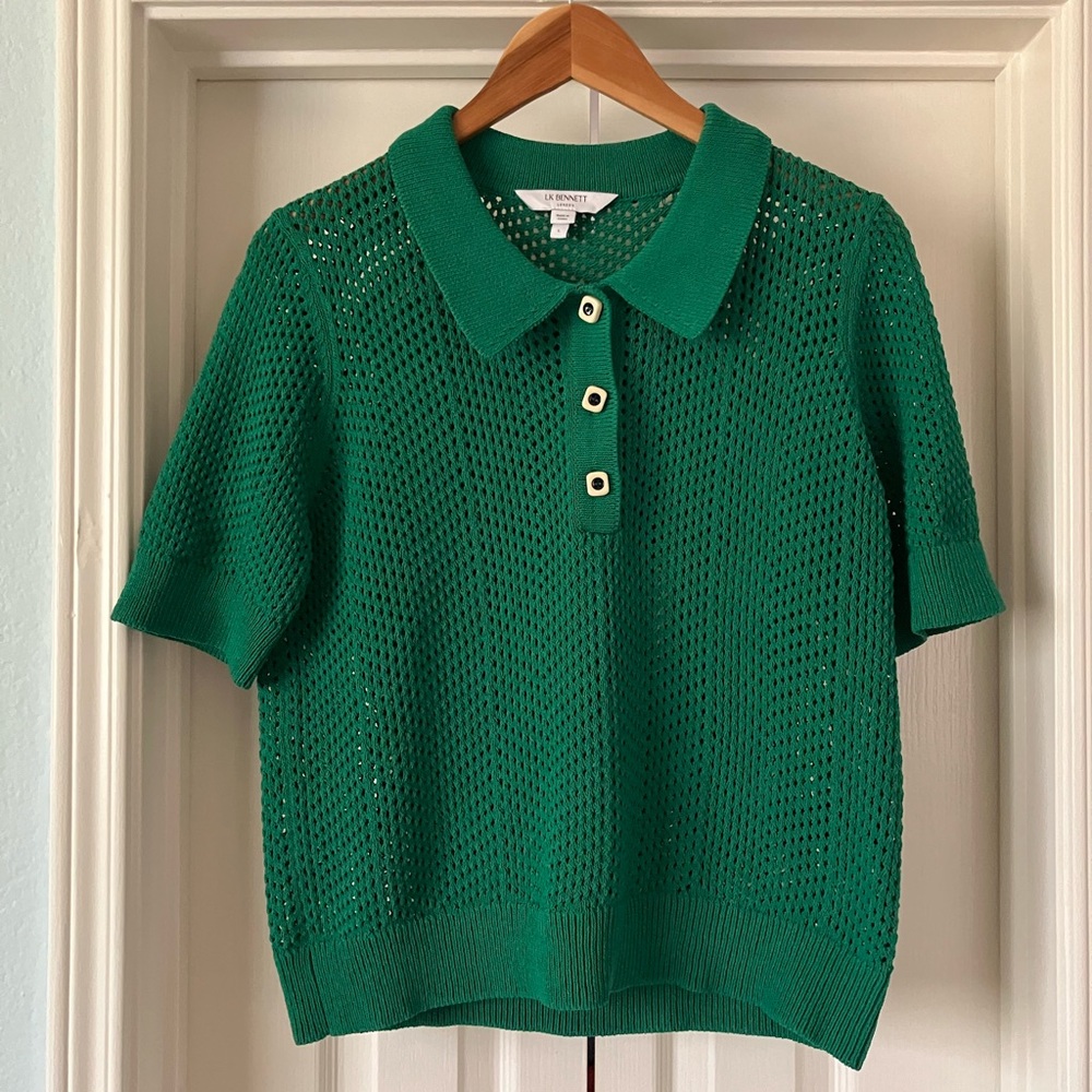 LK Bennett Nancy Green Cotton-Rich Knitted Top, size Large.